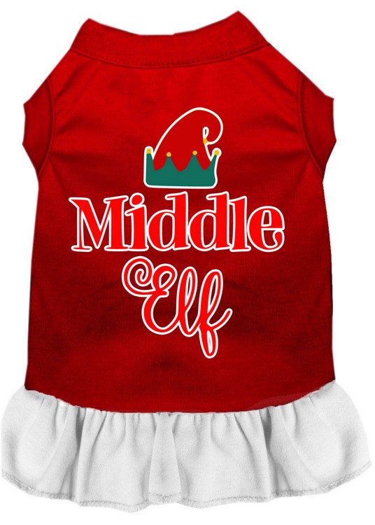 Middle Elf Screen Print Dog Dress Red with White Lg